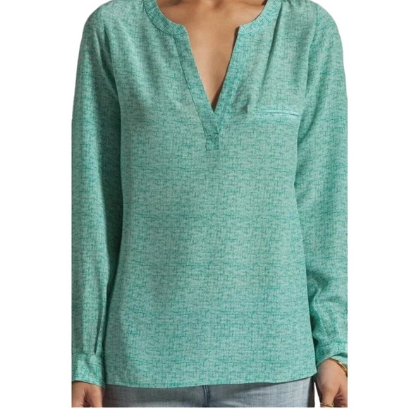 Joie Revolve SILK Marsher Textural Print Blouse in Juniper Blue Green Sm - Picture 3 of 14